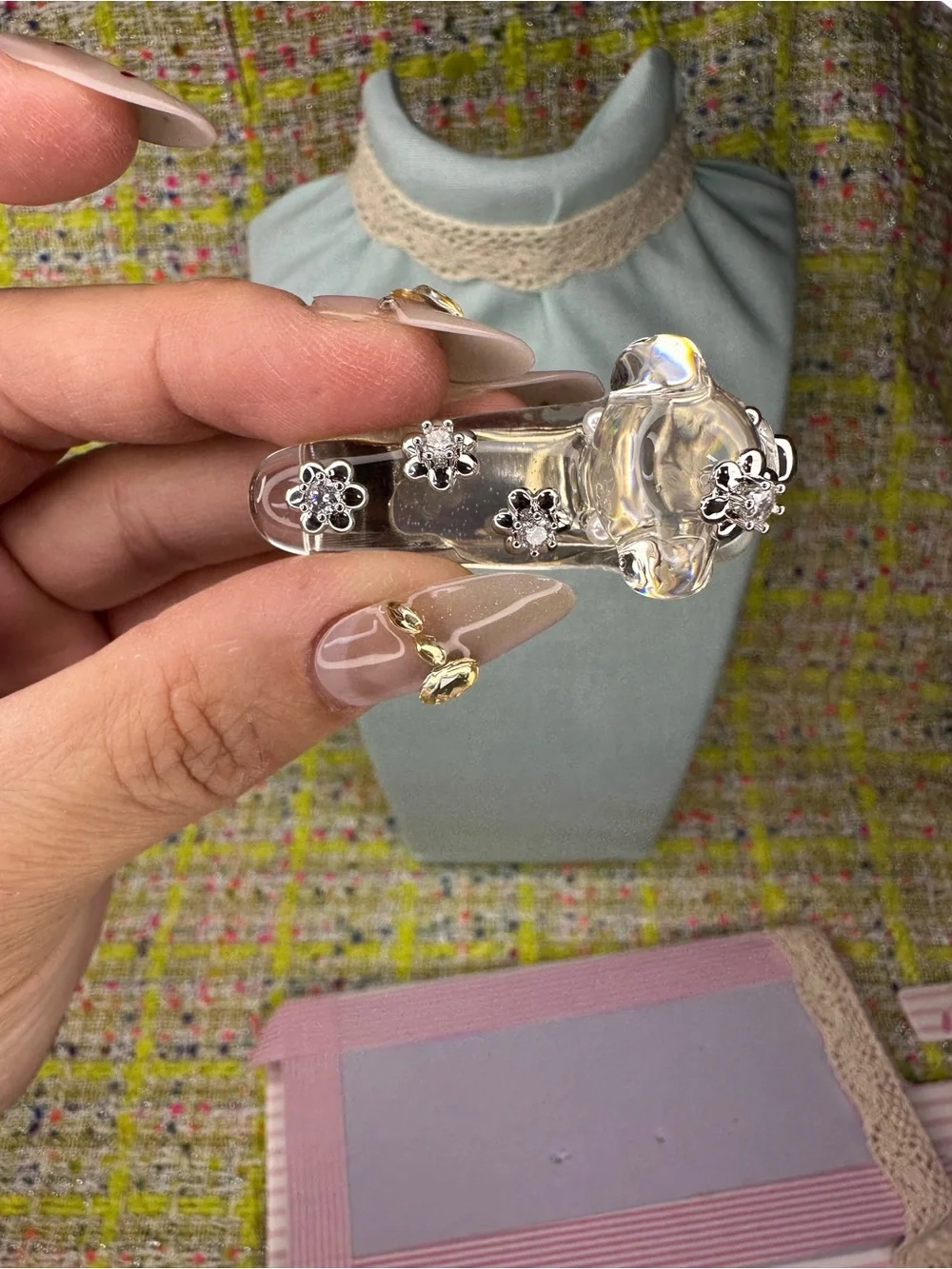 A great Clear Crystal Poodle Hair Clip with Silver Accents